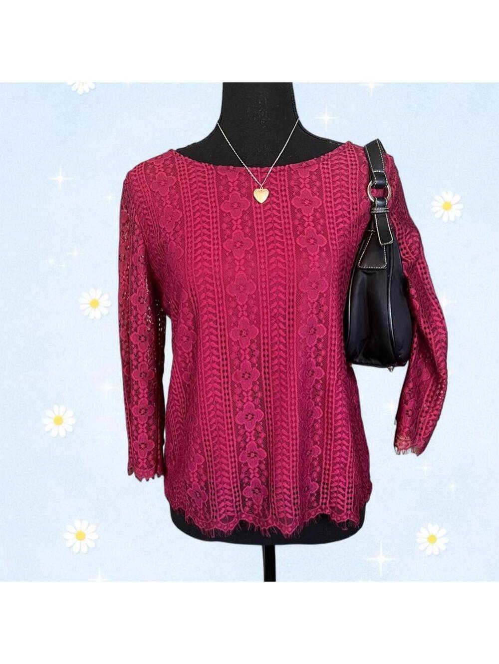 vintage y2k coastal soft girl burgundy floral crochet lace top size small
